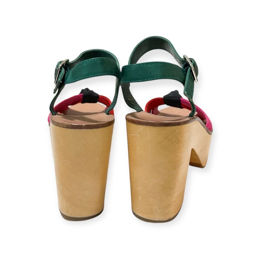 Loeffler Randall Elsa Platform Sandals Wood Clog Multi Silk Knot Heel Size 6 - Picture 10 of 16